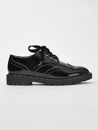Girls Black Patent Derby Lace Up School Shoes.